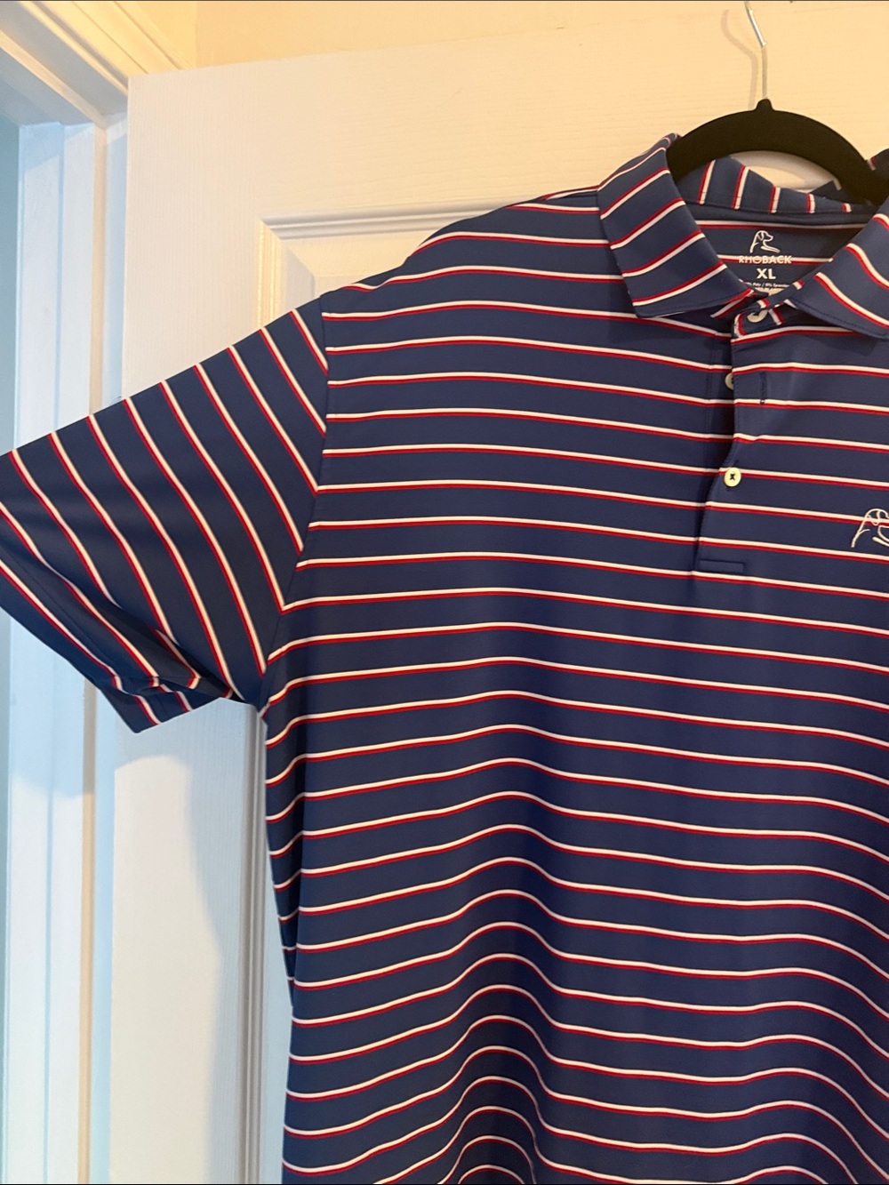 Rhoback Navy Polo with White and Red Stripes - Picture 3 of 11